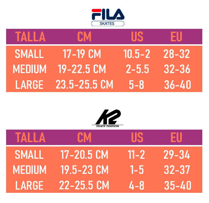 Talla de patines kids
